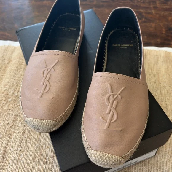 Saint Laurent nude Nappa Vendome Leather Espadrille Slip-Ons - Picture 2 of 7